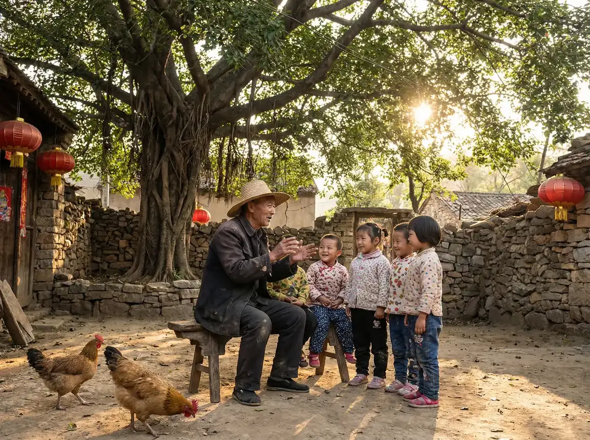 老人在大榕树下给孩子们讲故事 - 爱你九周半 下载 乡村记忆